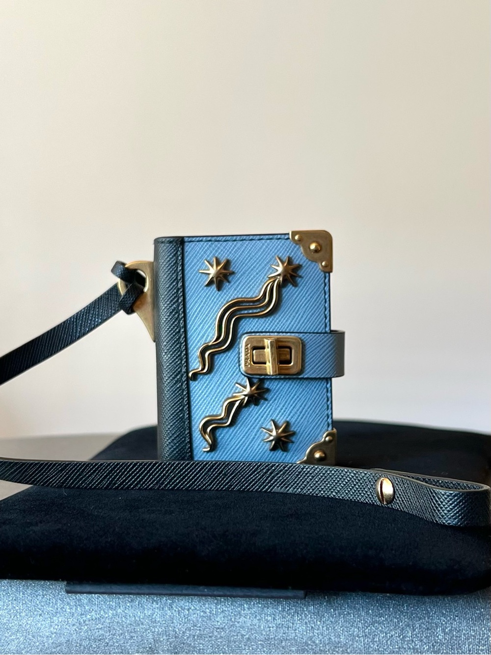 PRADA Studded Bag Charm Type Book Motif Memo Pad Light Blue - Picture 1 of 7